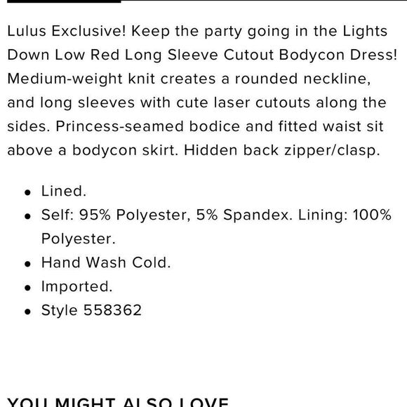 Lulu’s “Lights Down Low” Red Laser Cut-Out Long Sleeve Bodycon Dress - Picture 3 of 9